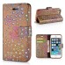 Luxury Diamond Glitter Bling Roses PU Leather Flip Wallet Stand Case With Card Slots For iPhone 5 / 5s - Brown