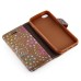 Luxury Diamond Glitter Bling Roses PU Leather Flip Wallet Stand Case With Card Slots For iPhone 5 / 5s - Brown