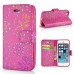 Luxury Diamond Glitter Bling Roses PU Leather Flip Wallet Stand Case With Card Slots For iPhone 5 / 5s - Magenta