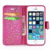 Luxury Diamond Glitter Bling Roses PU Leather Flip Wallet Stand Case With Card Slots For iPhone 5 / 5s - Magenta