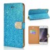 Luxury Glittering Rhinestone Diamond and Golden Metal Pattern Decorated Flip Leather Case with Card Slot for iPhone 6 Plus - Blue