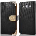 Luxury Lizards Pattern Bling Rhinestone And Golden Metal Pattern Decorated Folio Wallet Leather Case For Samsung Galaxy S3 - Black