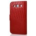 Luxury Lizards Pattern Bling Rhinestone And Golden Metal Pattern Decorated Folio Wallet Leather Case For Samsung Galaxy S3 - Red