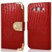 Luxury Lizards Pattern Bling Rhinestone And Golden Metal Pattern Decorated Folio Wallet Leather Case For Samsung Galaxy S3 - Red