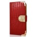 Luxury Lizards Pattern Bling Rhinestone And Golden Metal Pattern Decorated Folio Wallet Leather Case For Samsung Galaxy S3 - Red