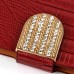 Luxury Lizards Pattern Bling Rhinestone And Golden Metal Pattern Decorated Folio Wallet Leather Case For Samsung Galaxy S3 - Red