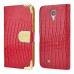 Luxury Lizards Pattern Bling Rhinestone And Golden Metal Pattern Decorated Folio Wallet Leather Case For Samsung Galaxy S4 - Red