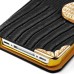 Luxury Lizards Pattern Bling Rhinestone And Golden Metal Pattern Decorated Folio Wallet Leather Case For iPhone 4 iPhone 4s - Black