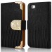 Luxury Lizards Pattern Bling Rhinestone And Golden Metal Pattern Decorated Folio Wallet Leather Case For iPhone 4 iPhone 4s - Black