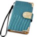 Luxury Lizards Pattern Bling Rhinestone And Golden Metal Pattern Decorated Folio Wallet Leather Case For iPhone 4 iPhone 4s - Blue