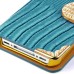 Luxury Lizards Pattern Bling Rhinestone And Golden Metal Pattern Decorated Folio Wallet Leather Case For iPhone 4 iPhone 4s - Blue