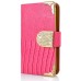 Luxury Lizards Pattern Bling Rhinestone And Golden Metal Pattern Decorated Folio Wallet Leather Case For iPhone 4 iPhone 4s - Pink