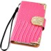 Luxury Lizards Pattern Bling Rhinestone And Golden Metal Pattern Decorated Folio Wallet Leather Case For iPhone 4 iPhone 4s - Pink