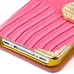 Luxury Lizards Pattern Bling Rhinestone And Golden Metal Pattern Decorated Folio Wallet Leather Case For iPhone 4 iPhone 4s - Pink