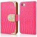 Luxury Lizards Pattern Bling Rhinestone And Golden Metal Pattern Decorated Folio Wallet Leather Case For iPhone 4 iPhone 4s - Pink