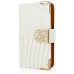 Luxury Lizards Pattern Bling Rhinestone And Golden Metal Pattern Decorated Folio Wallet Leather Case For iPhone 4 iPhone 4s - White