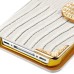 Luxury Lizards Pattern Bling Rhinestone And Golden Metal Pattern Decorated Folio Wallet Leather Case For iPhone 4 iPhone 4s - White