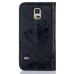 Luxury Metal Button PU Leather Folio Stand Case With Card Slots for Samsung Galaxy S5 G900 - Black