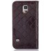 Luxury Metal Button PU Leather Folio Stand Case With Card Slots for Samsung Galaxy S5 G900 - Brown