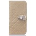 Luxury Metal Button PU Leather Folio Stand Case With Card Slots for Samsung Galaxy S5 G900 - Gold