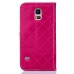 Luxury Metal Button PU Leather Folio Stand Case With Card Slots for Samsung Galaxy S5 G900 - Rose red