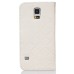 Luxury Metal Button PU Leather Folio Stand Case With Card Slots for Samsung Galaxy S5 G900 - White