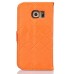 Luxury Metal Button PU Leather Folio Stand Case With Card Slots for Samsung Galaxy S6 Edge - Orange
