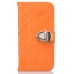 Luxury Metal Button PU Leather Folio Stand Case With Card Slots for Samsung Galaxy S6 Edge - Orange