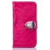 Luxury Metal Button PU Leather Folio Stand Case With Card Slots for Samsung Galaxy S6 Edge - Rose red