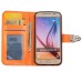 Luxury Metal Button PU Leather Folio Stand Case With Card Slots for Samsung Galaxy S6 SM-G9200 - Orange