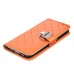 Luxury Metal Button PU Leather Folio Stand Case With Card Slots for Samsung Galaxy S6 SM-G9200 - Orange