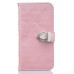 Luxury Metal Button PU Leather Folio Stand Case With Card Slots for Samsung Galaxy S6 SM-G9200 - Pink