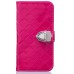 Luxury Metal Button PU Leather Folio Stand Case With Card Slots for Samsung Galaxy S6 SM-G9200 - Rose red