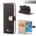 Luxury Rhinestone Magnetic Flip Stand Leather Case with Card Slot for iPhone 6 Plus - Black