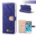 Luxury Rhinestone Magnetic Flip Stand Leather Case with Card Slot for iPhone 6 Plus - Dark Blue