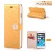 Luxury Rhinestone Magnetic Flip Stand Leather Case with Card Slot for iPhone 6 Plus - Gold