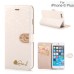 Luxury Rhinestone Magnetic Flip Stand Leather Case with Card Slot for iPhone 6 Plus - White