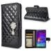 Luxury Rhinestone Magnetic Wallet Card Slots PU Leather Flip Stand Case Cover For Samsung Galaxy Note 4 - Black