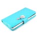 Luxury Rhinestone Magnetic Wallet Card Slots PU Leather Flip Stand Case Cover For Samsung Galaxy Note 4 - Blue