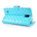 Luxury Rhinestone Magnetic Wallet Card Slots PU Leather Flip Stand Case Cover For Samsung Galaxy Note 4 - Blue