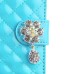 Luxury Rhinestone Magnetic Wallet Card Slots PU Leather Flip Stand Case Cover For Samsung Galaxy Note 4 - Blue