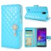 Luxury Rhinestone Magnetic Wallet Card Slots PU Leather Flip Stand Case Cover For Samsung Galaxy Note 4 - Blue
