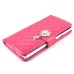 Luxury Rhinestone Magnetic Wallet Card Slots PU Leather Flip Stand Case Cover For Samsung Galaxy Note 4 - Magenta