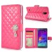 Luxury Rhinestone Magnetic Wallet Card Slots PU Leather Flip Stand Case Cover For Samsung Galaxy Note 4 - Magenta