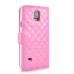 Luxury Rhinestone Magnetic Wallet Card Slots PU Leather Flip Stand Case Cover For Samsung Galaxy Note 4 - Pink