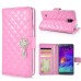 Luxury Rhinestone Magnetic Wallet Card Slots PU Leather Flip Stand Case Cover For Samsung Galaxy Note 4 - Pink