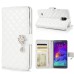 Luxury Rhinestone Magnetic Wallet Card Slots PU Leather Flip Stand Case Cover For Samsung Galaxy Note 4 - White