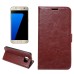 Luxury Sheepskin Pressed Flower Flip PU Leather Cover Case Wallet for Samsung Galaxy S7 Plus - Caffee