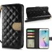 Luxury Sheepskin Rhinestone Magnetic Stand Leather Wallet Case with a Strap for Samsung Galaxy S6 Edge - Black