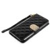 Luxury Sheepskin Rhinestone Magnetic Stand Leather Wallet Case with a Strap for Samsung Galaxy S6 Edge - Black